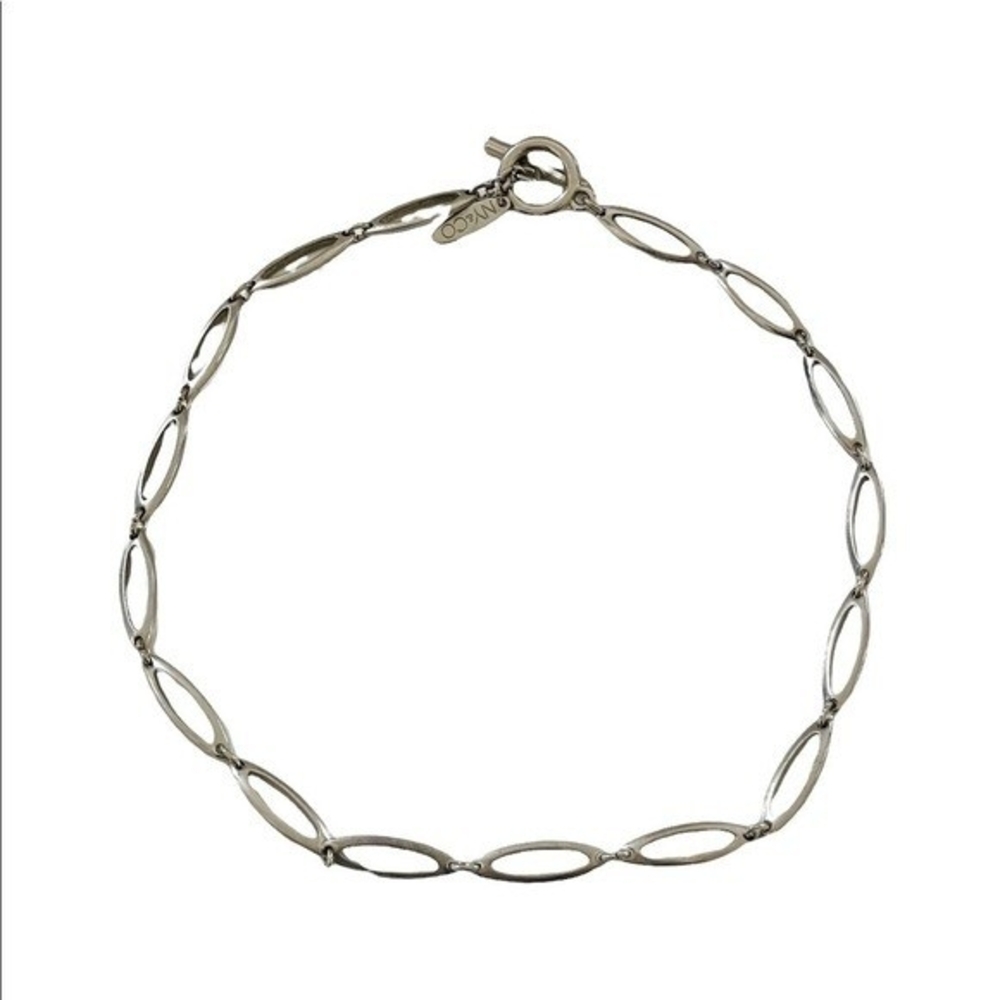 NY&Co Silver Tone Oval Link Chain Choker Necklace Pendant Clasp Costume Jewelry - Picture 4 of 6